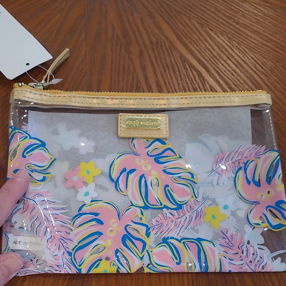 Simply Southern Clear Pouch with Pink and Yellow Tropical Design